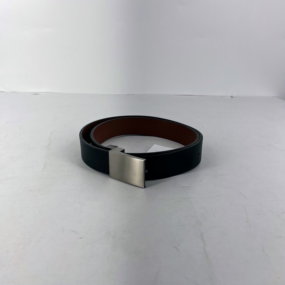 Nordstrom Rack Mens Reversible Belt Black Brown Silver Plaque Buckle NR497347MN